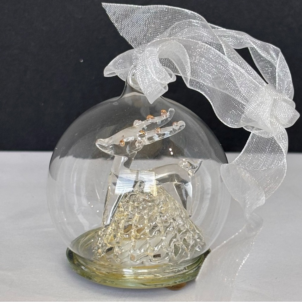 Vintage Light Up Spun Glass Reindeer in Glass Globe Christmas Ornament 3”